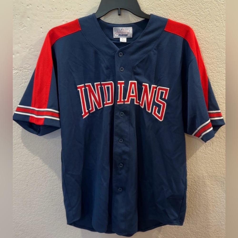 Vintage STARTER Cleveland Indians  MLB Baseball Jersey Adult Large